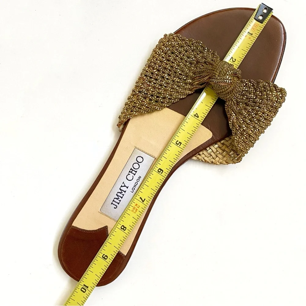 JIMMY CHOO gold metal chain knot slide sandals open toe flats - Picture 10 of 10